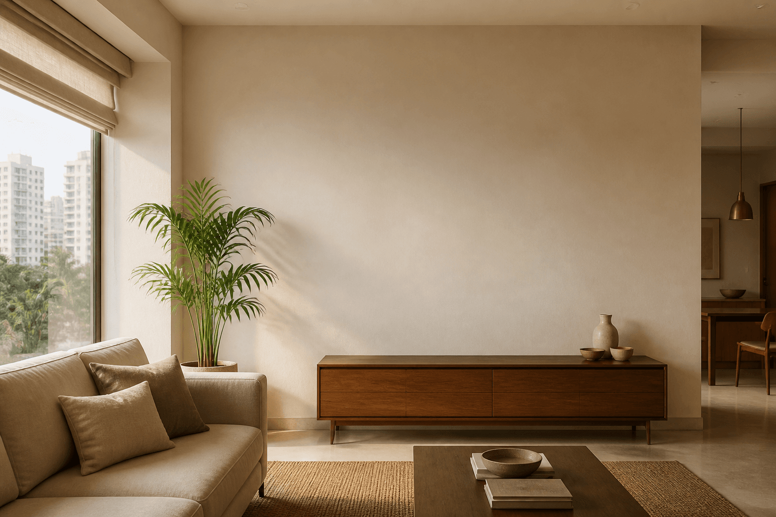 Warm contemporary room prepared for artwork